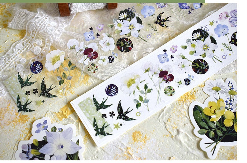 Spring Flowers, Swallow Washi/PET Tape