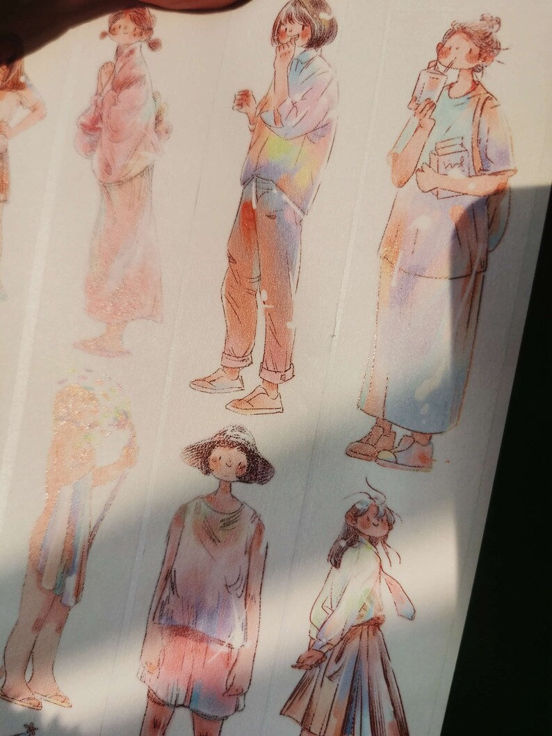 Rainbow Color Dressed Girl Washi Tape, Nailyo-46