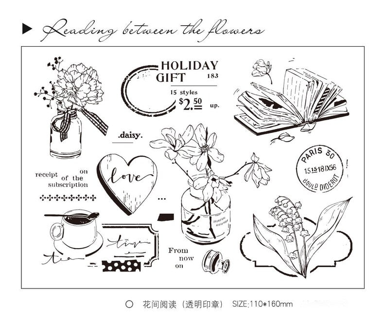 Afternoon Tea Coffee Book Rubber Stamps Set