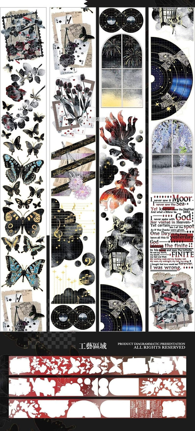 Black Butterfly Background Washi/PET Tape