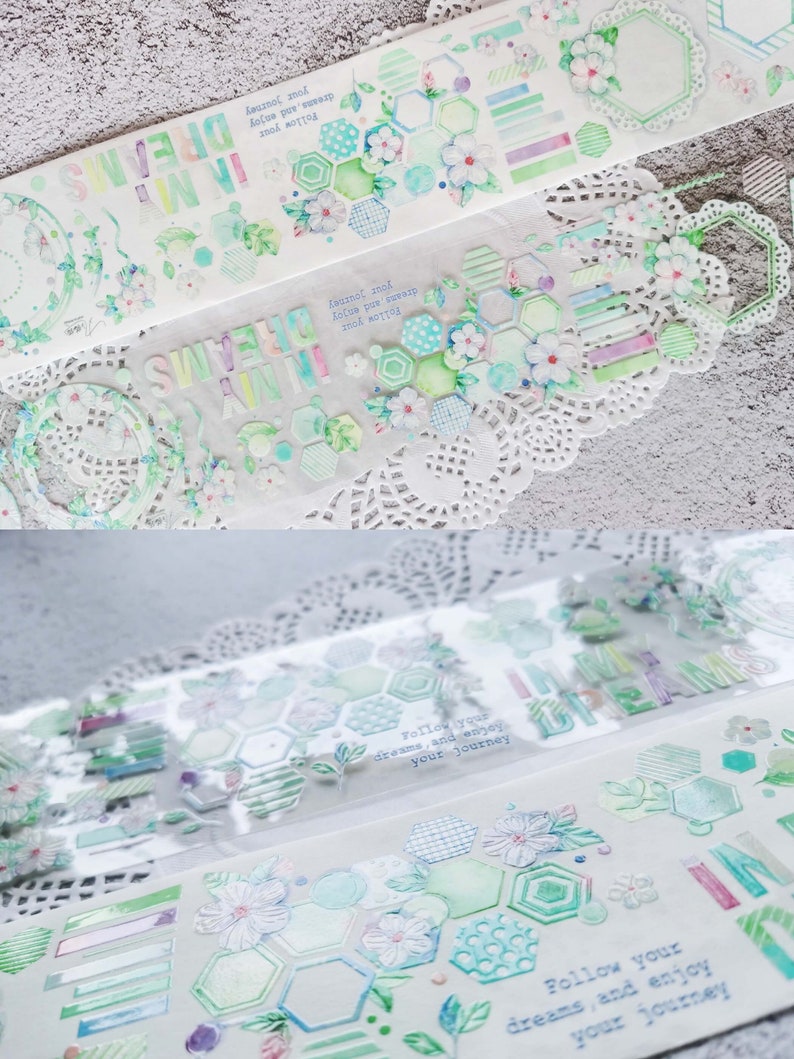 Green Blooming Flower Washi/PET Tape