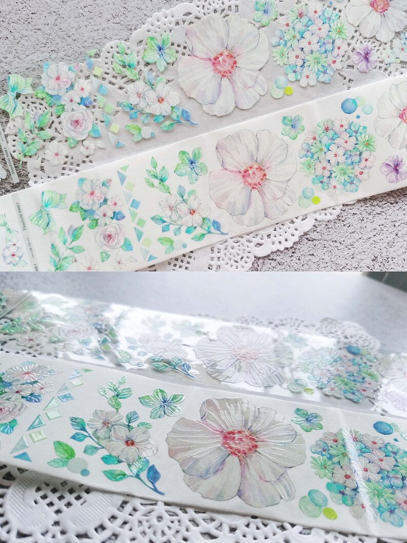 Green Blooming Flower Washi/PET Tape