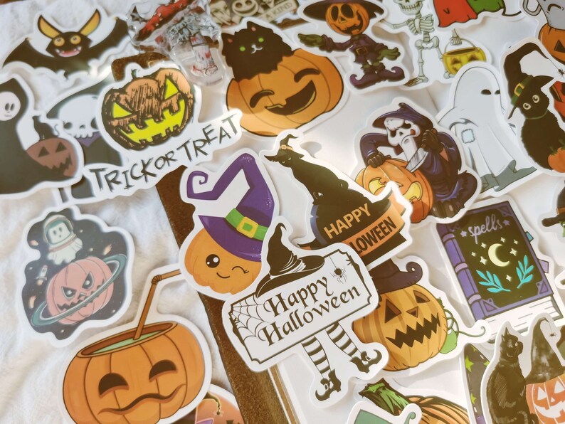 Halloween Waterproof Stickers,Pumpkin,Witches,Ghosts,Cats,Bats