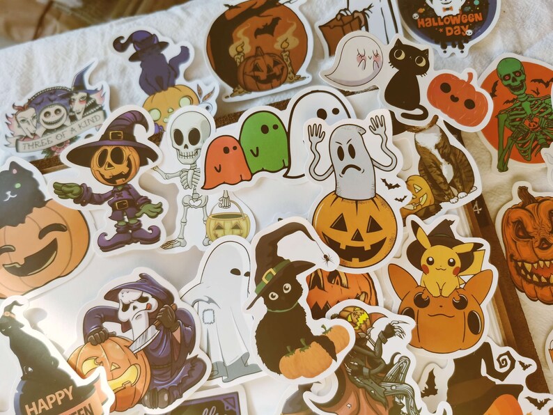 Halloween Waterproof Stickers,Pumpkin,Witches,Ghosts,Cats,Bats