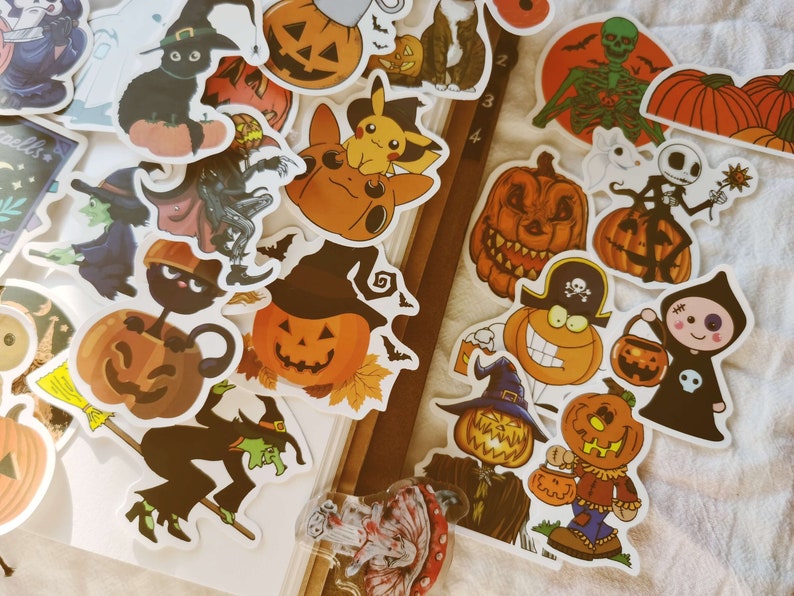 Halloween Waterproof Stickers,Pumpkin,Witches,Ghosts,Cats,Bats