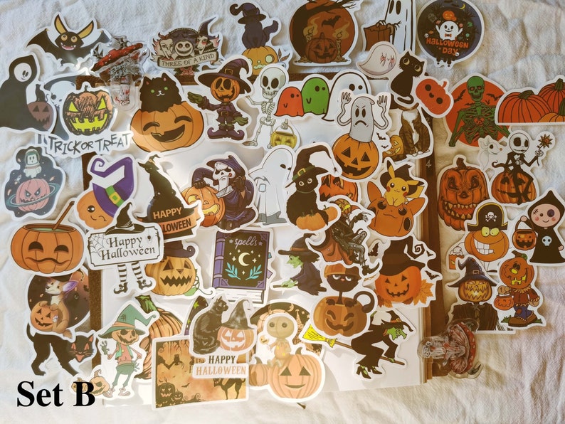 Halloween Waterproof Stickers,Pumpkin,Witches,Ghosts,Cats,Bats