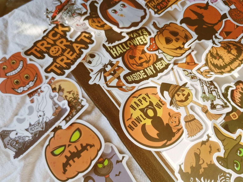 Halloween Waterproof Stickers,Pumpkin,Witches,Ghosts,Cats,Bats