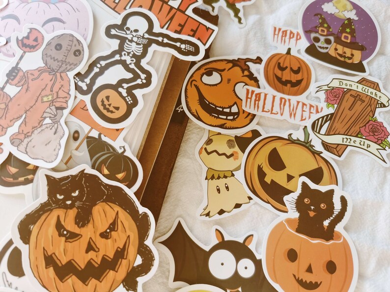 Halloween Waterproof Stickers,Pumpkin,Witches,Ghosts,Cats,Bats