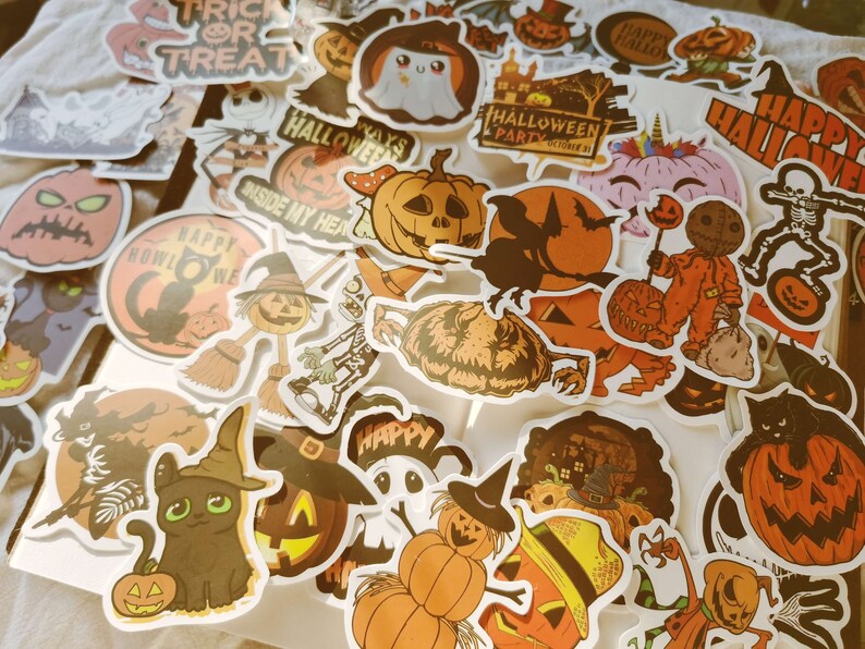 Halloween Waterproof Stickers,Pumpkin,Witches,Ghosts,Cats,Bats