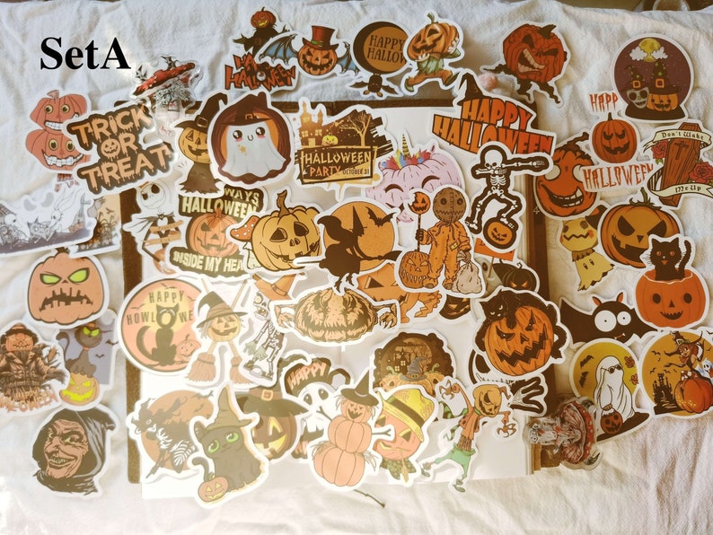 Halloween Waterproof Stickers,Pumpkin,Witches,Ghosts,Cats,Bats