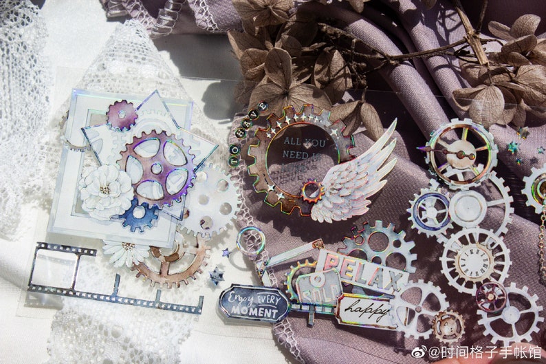 Mechanical Gears,Film,Flowers Washi/PET Tape