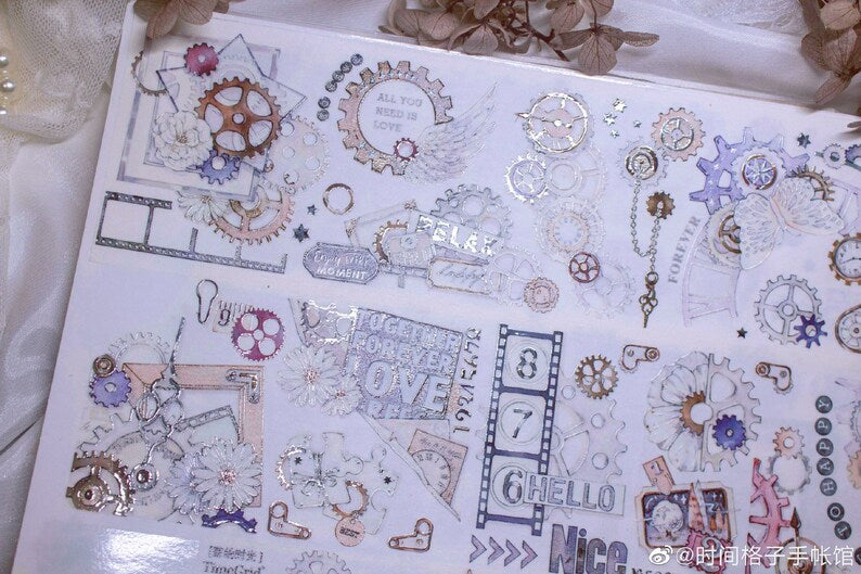 Mechanical Gears,Film,Flowers Washi/PET Tape