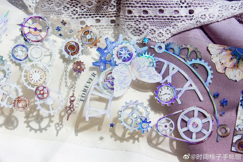 Mechanical Gears,Film,Flowers Washi/PET Tape