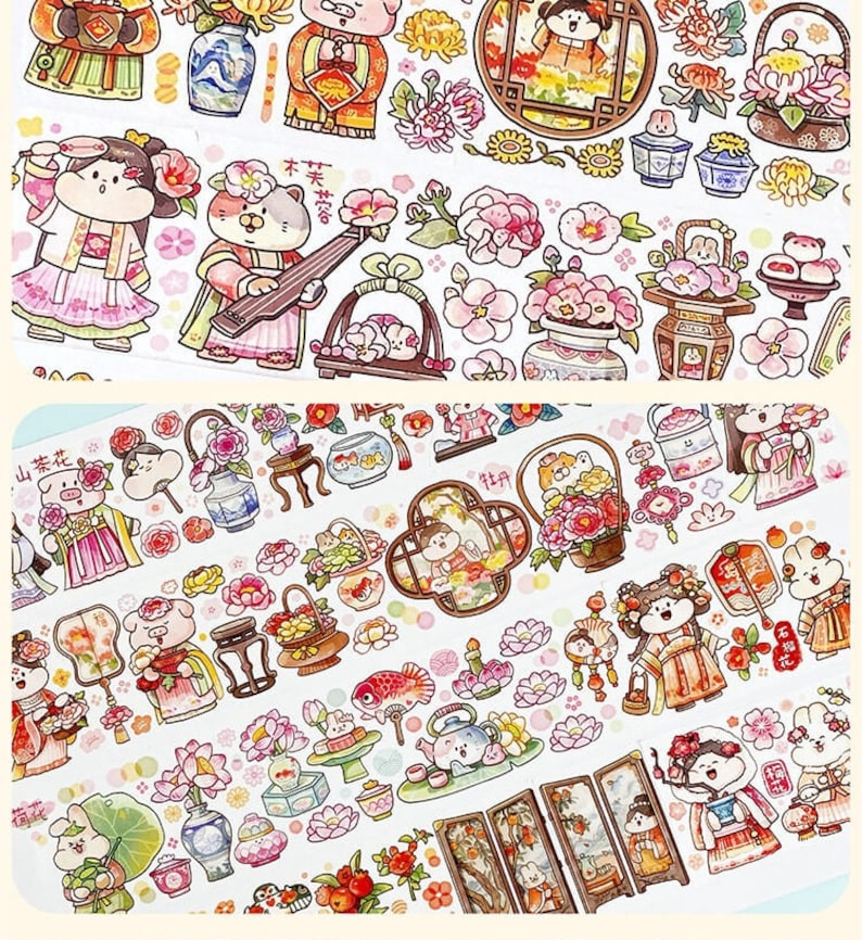 12 Flower Hanfu Girl Washi Tape