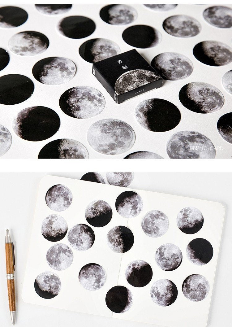 45pcs Moon Scrapbook Stickers Pack, Cute Bullet Journal Stickers, Junk Journal Kit, Ephemera Pack, AL158