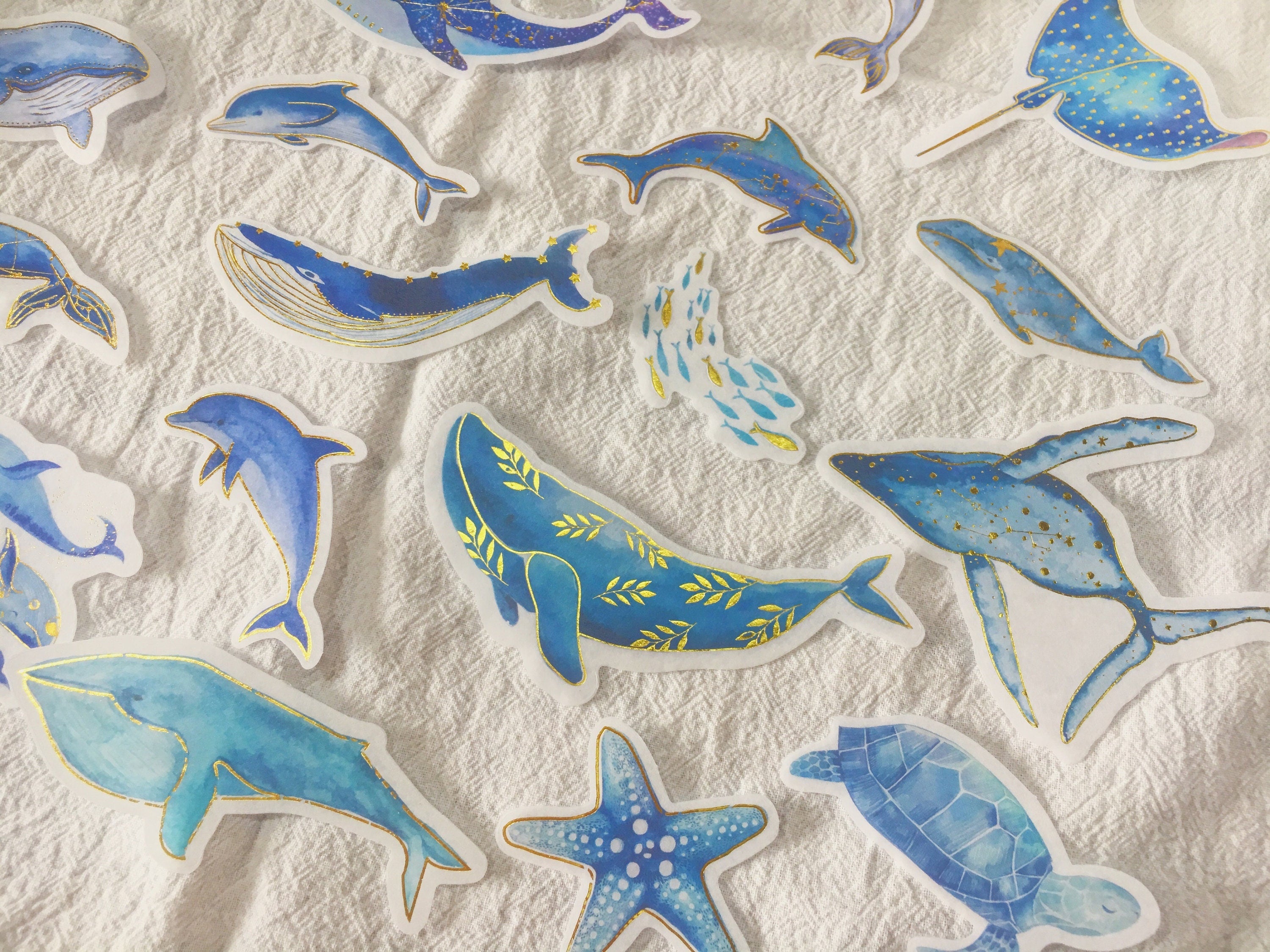 60pcs Stickers, Whale Sticker Pack,Weekly Planner,Gold Foil Animal Kawaii Stickers,Deco Stickers
