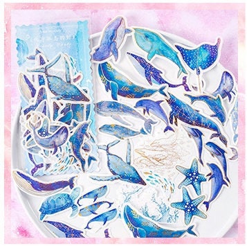 60pcs Stickers, Whale Sticker Pack,Weekly Planner,Gold Foil Animal Kawaii Stickers,Deco Stickers