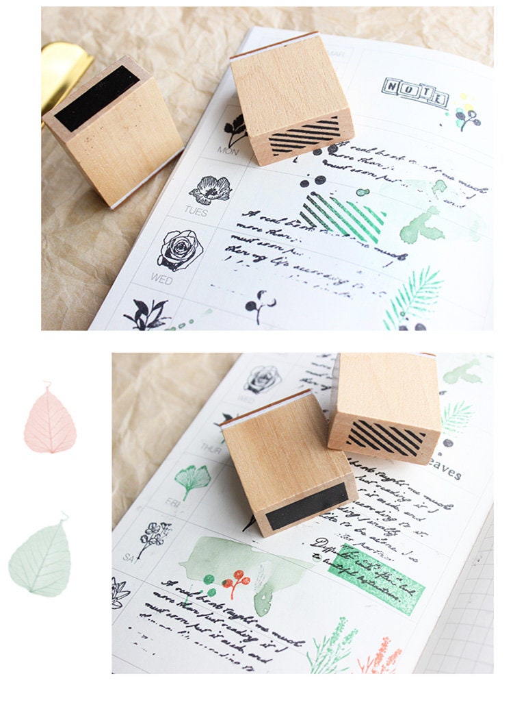 Mini Planner Rubber Stamps Set, Background Rubber Stamp Vintage, Wood Stamps Rubber, Scrapbook Kit, Junk Journal Kit