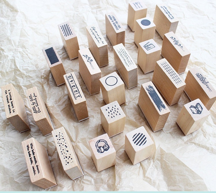 Mini Planner Rubber Stamps Set, Background Rubber Stamp Vintage, Wood Stamps Rubber, Scrapbook Kit, Junk Journal Kit