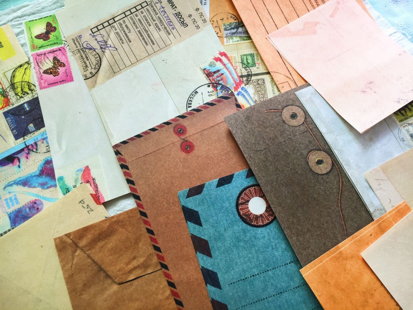 60pcs Airmail Junk Jounal Kit, Decoupage Paper, Scrapbook Paper, Envelop, Letter, AL240