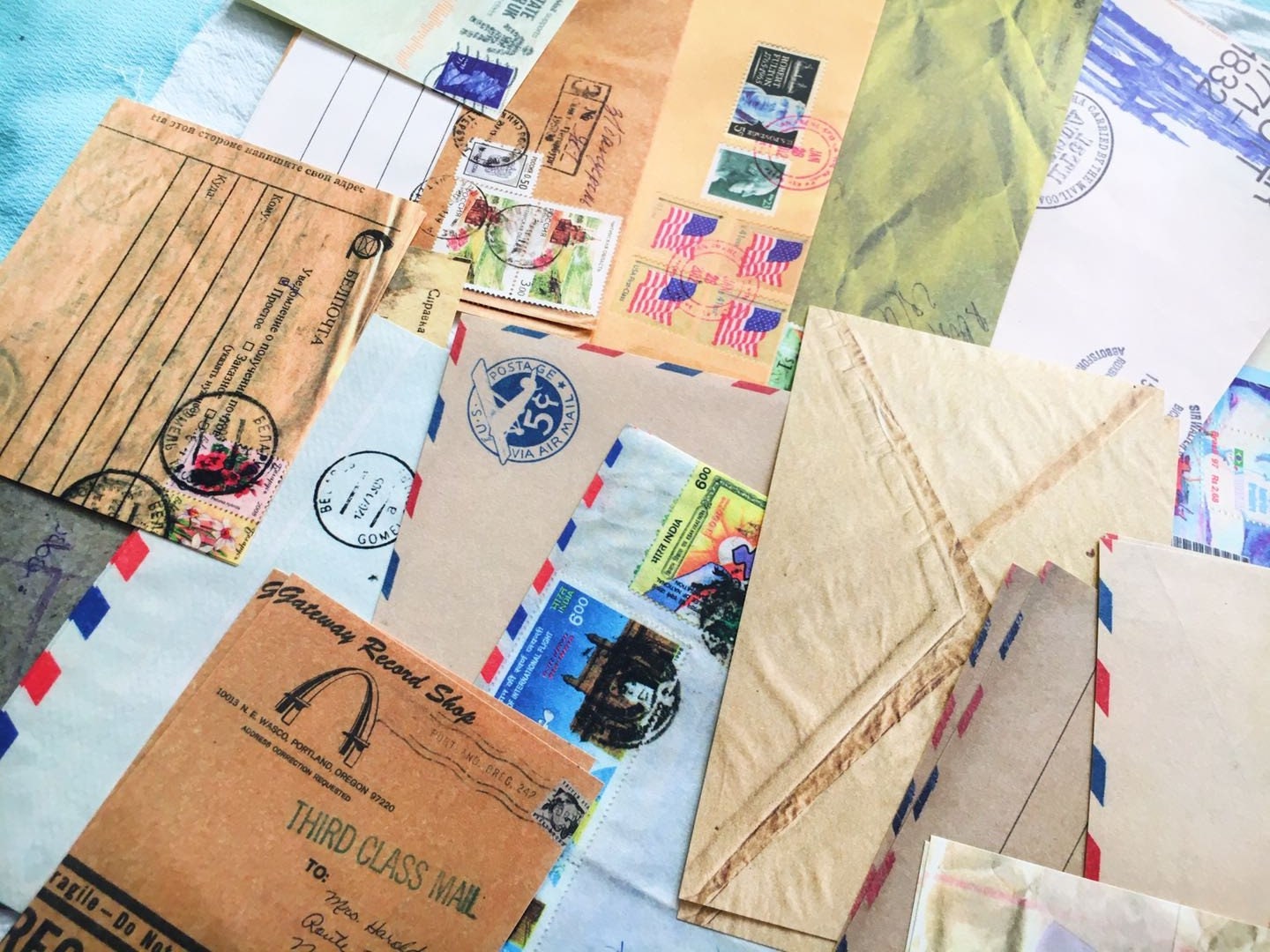 60pcs Airmail Junk Jounal Kit, Decoupage Paper, Scrapbook Paper, Envelop, Letter, AL240