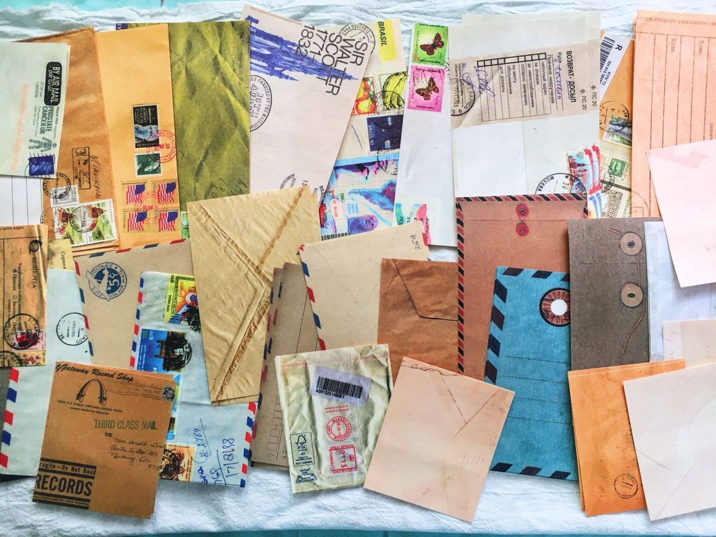 60pcs Airmail Junk Jounal Kit, Decoupage Paper, Scrapbook Paper, Envelop, Letter, AL240