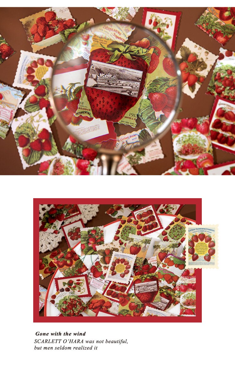 46pcs Red Strawberry Stickers for Journal, Cute Fruit Stickers, Aesthetic Stickers, Plant Stickers, Funny Bumper Sticker