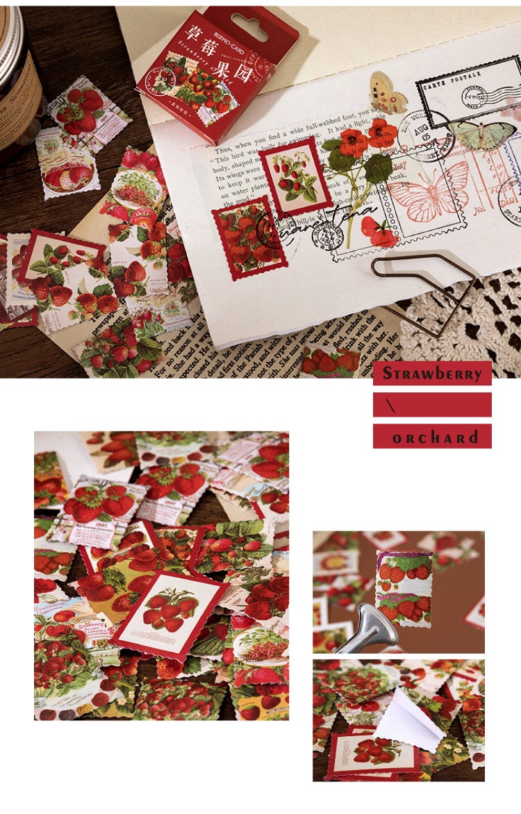 46pcs Red Strawberry Stickers for Journal, Cute Fruit Stickers, Aesthetic Stickers, Plant Stickers, Funny Bumper Sticker