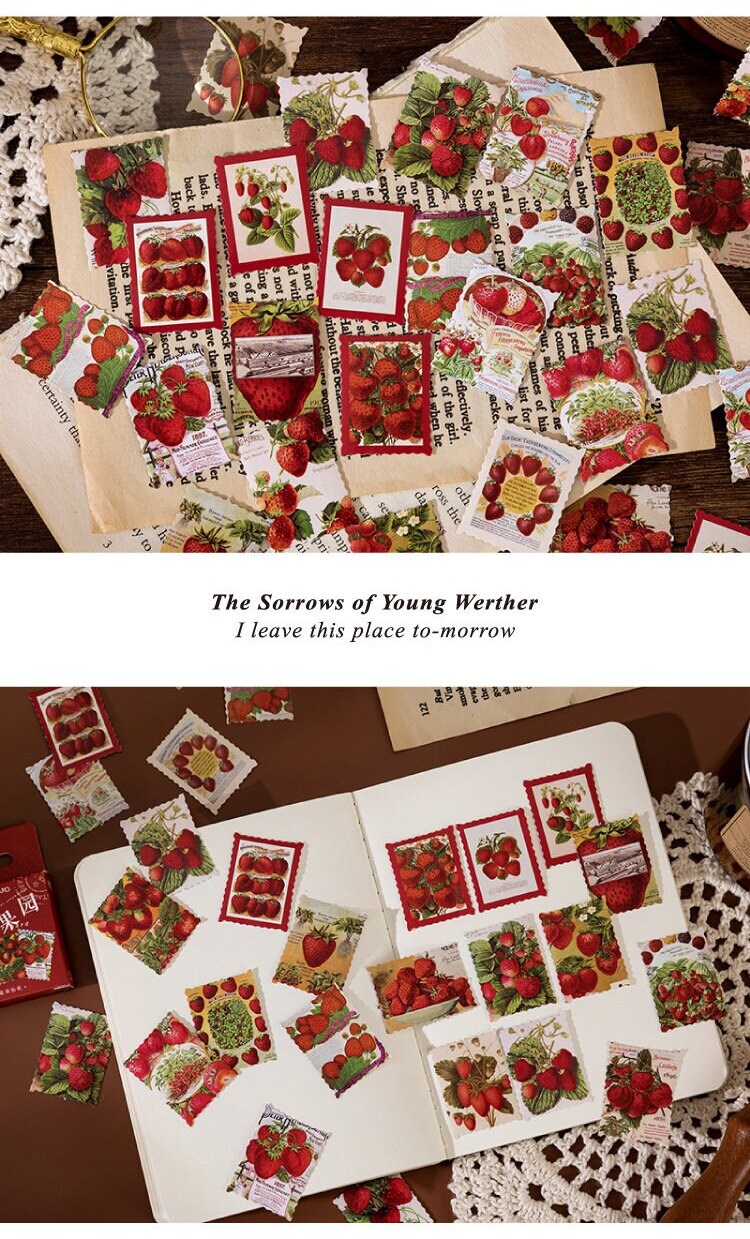 46pcs Red Strawberry Stickers for Journal, Cute Fruit Stickers, Aesthetic Stickers, Plant Stickers, Funny Bumper Sticker