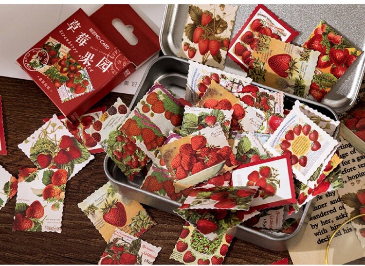 46pcs Red Strawberry Stickers for Journal, Cute Fruit Stickers, Aesthetic Stickers, Plant Stickers, Funny Bumper Sticker