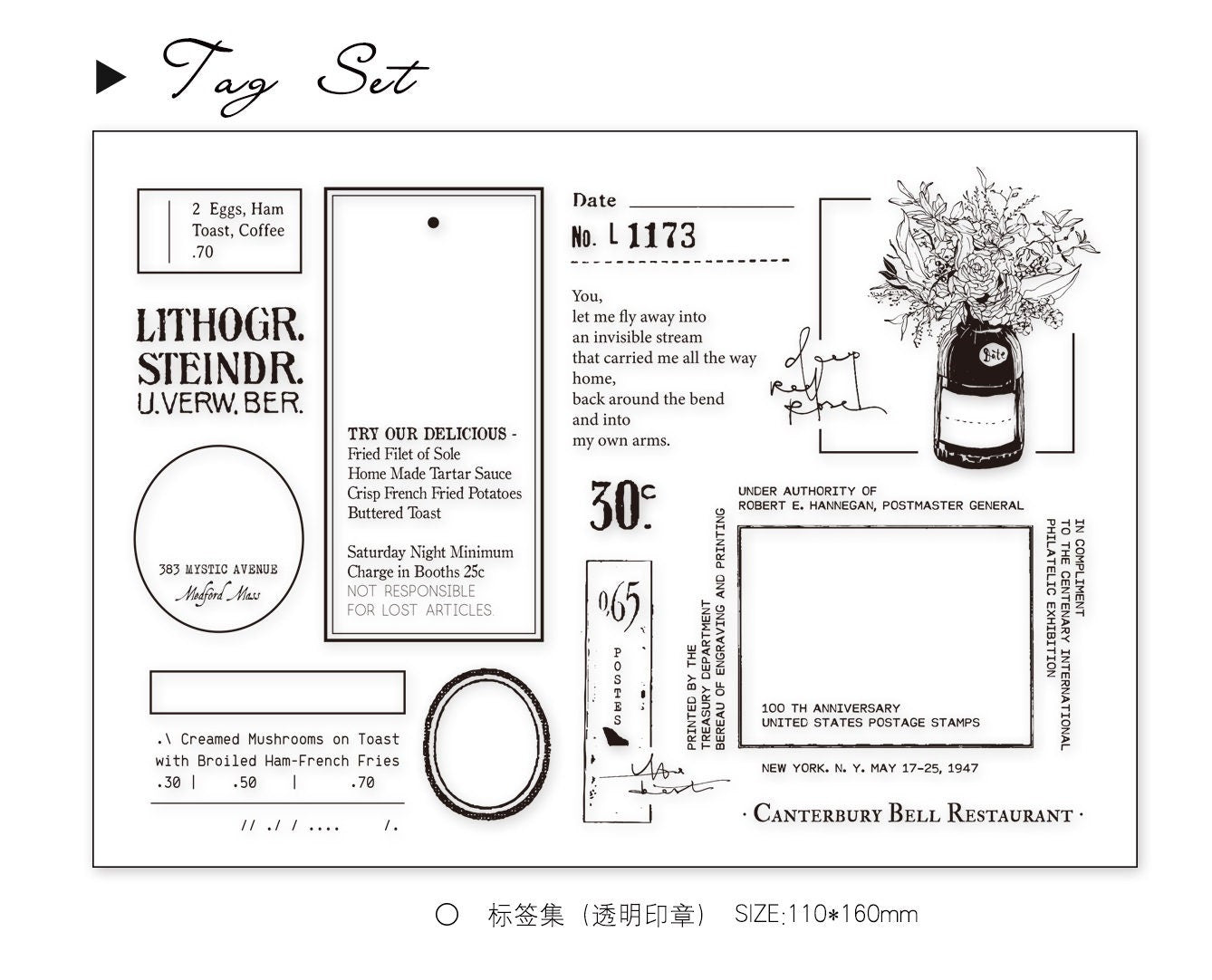 Planner Rubber Stamp Set, Labels Rubber Stamp Vintage, Clear Stamp for Junk Journal, Scrapbook, Mood208