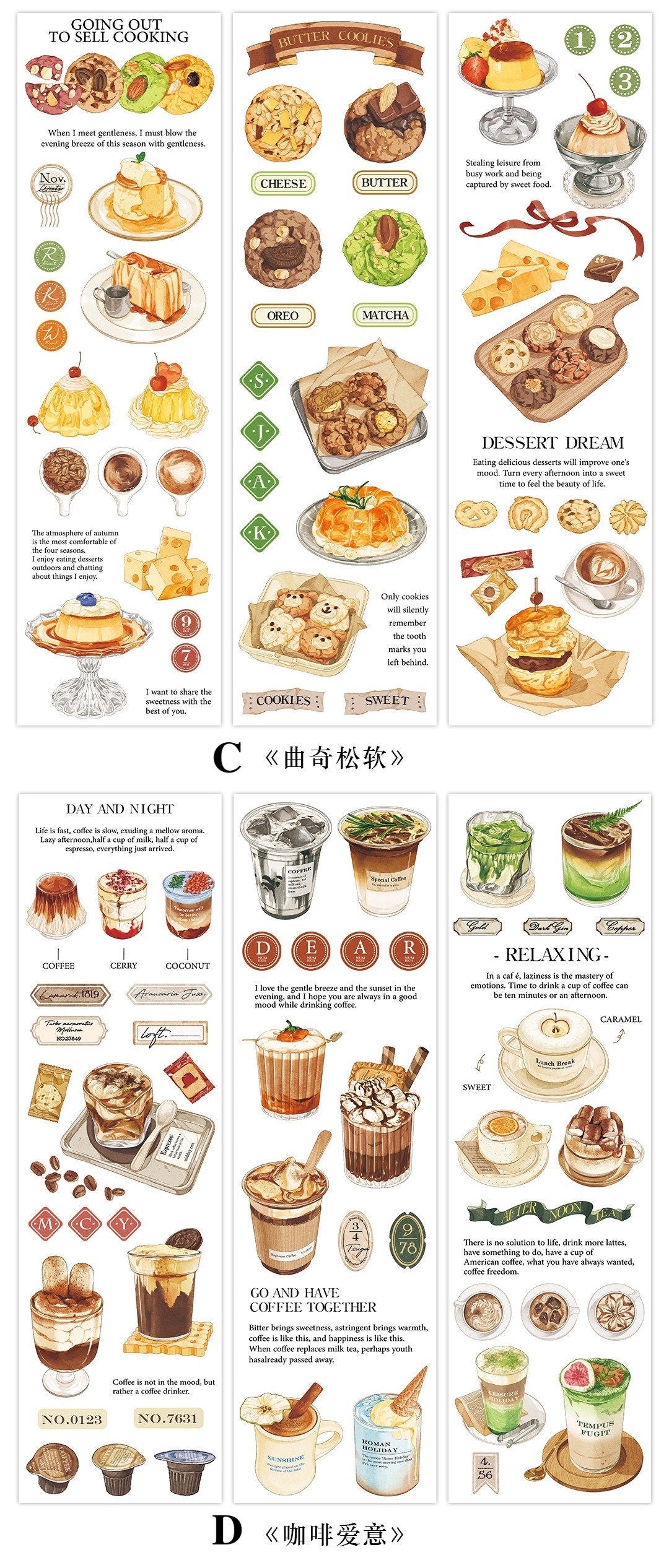 Bread, Cake, Dessert Stickers Sheet