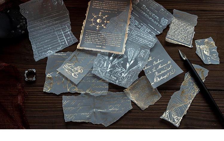 20pcs Junk Journal Kit, Scrapbook Paper Kit, Silver Foil Vellum Paper,Music,Letter, Mucha,Newspaper,Star,Travel,AL685