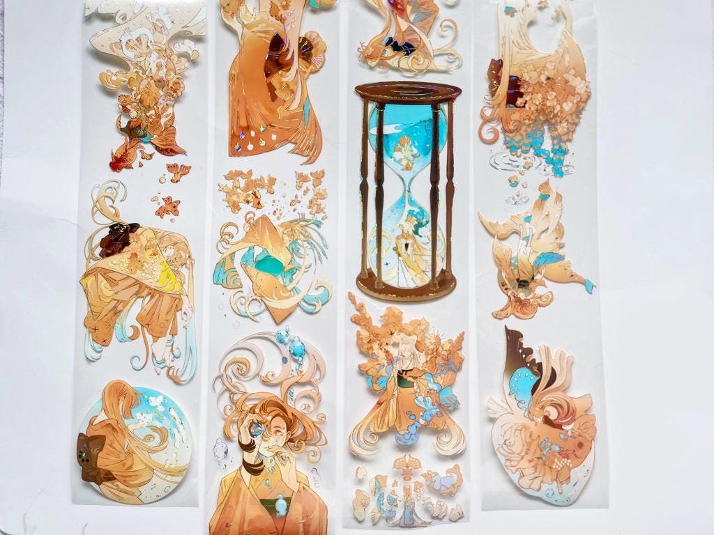 Orange Kimono Girl PET Tape, Clear Tape, Junk Journal Kit, Bullet Journal, Mood-392