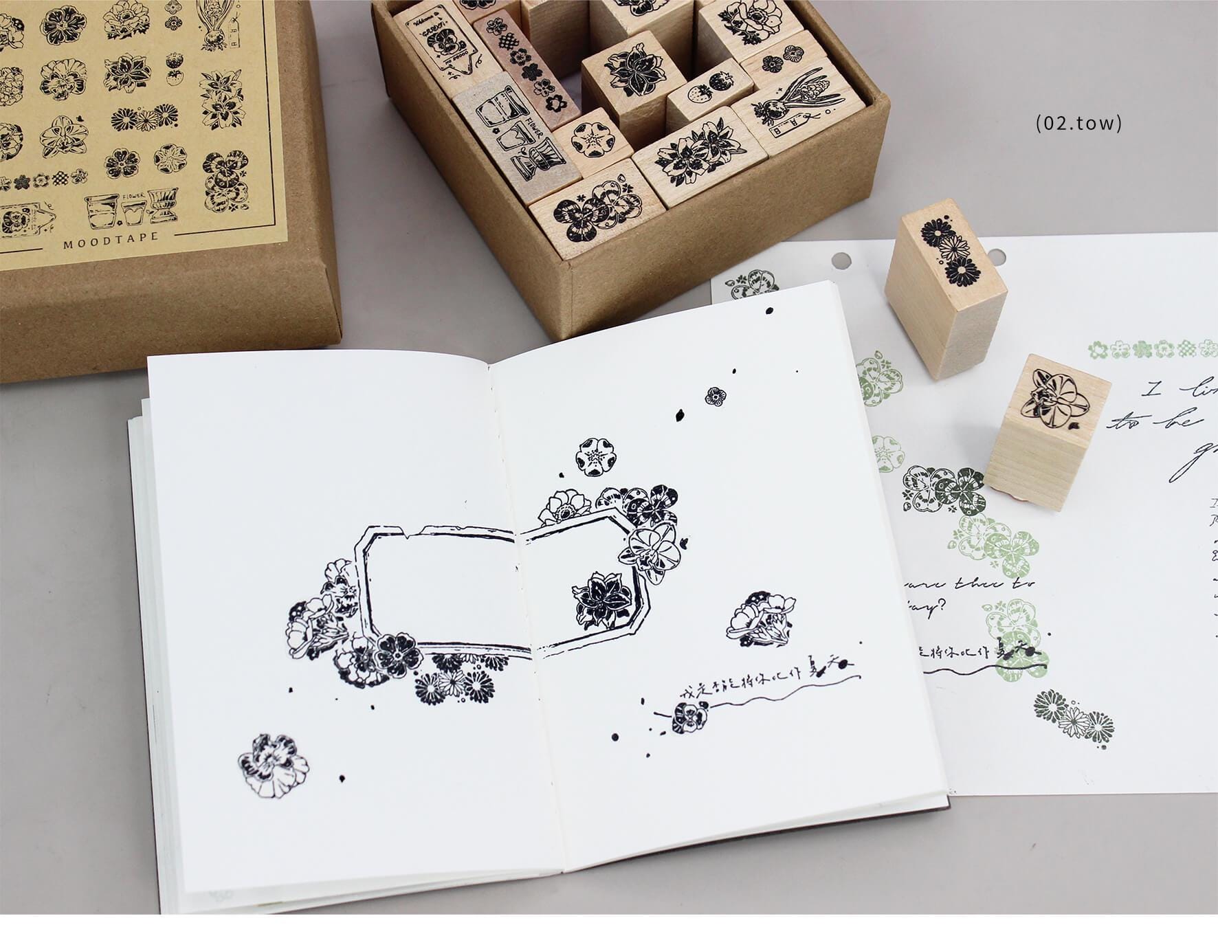 Flowers Rubber Stamps, Wooden Stamp, Bullet Journal Stamp, Planner, Junk Journal, Mood-390
