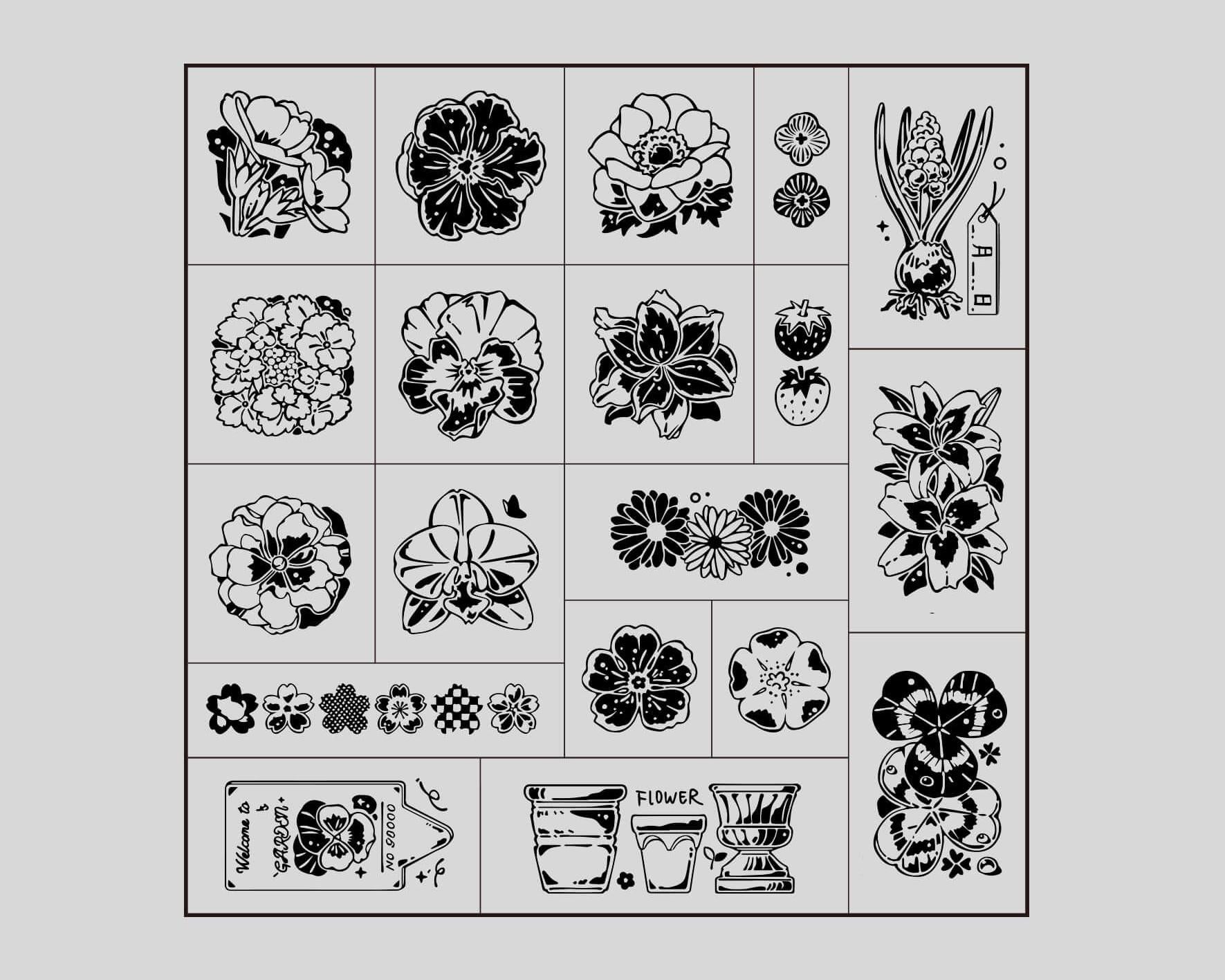 Flowers Rubber Stamps, Wooden Stamp, Bullet Journal Stamp, Planner, Junk Journal, Mood-390