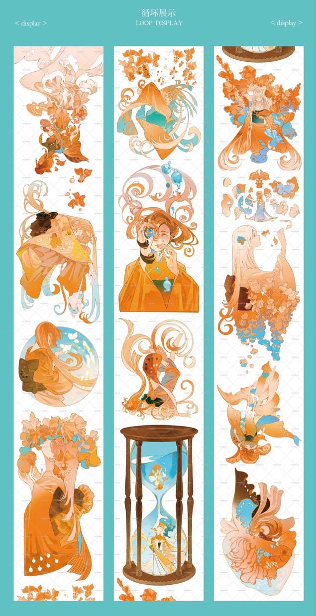 Orange Kimono Girl PET Tape, Clear Tape, Junk Journal Kit, Bullet Journal, Mood-392