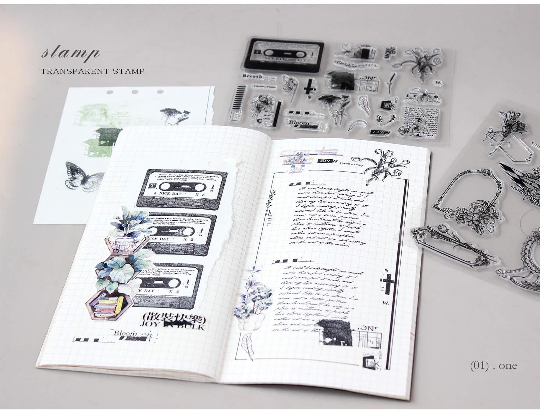 Flower Frame Rubber Stamps, Rubber Stamps Set, Bullet Journal Stamp, Junk Journal, Mood-389