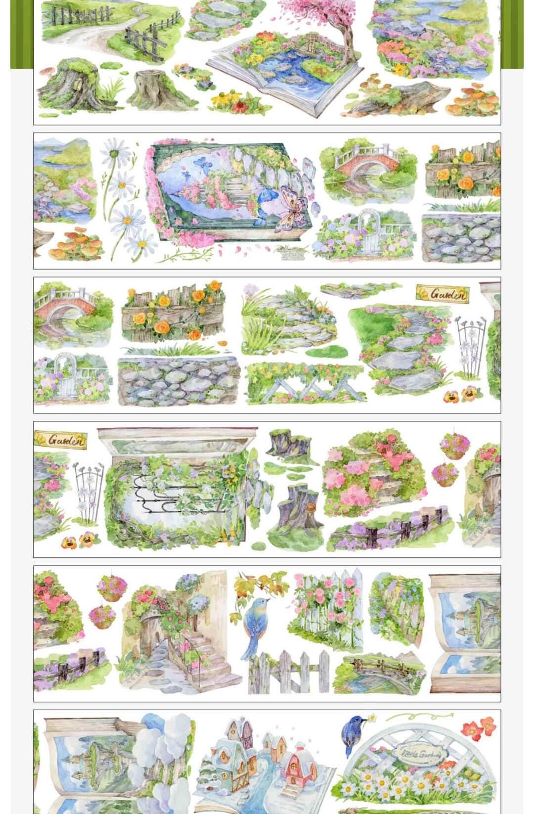 Garden Scenery PET Tape, Washi/Clear Tape, Junk Journal Kit, Bullet Journal,XT-02