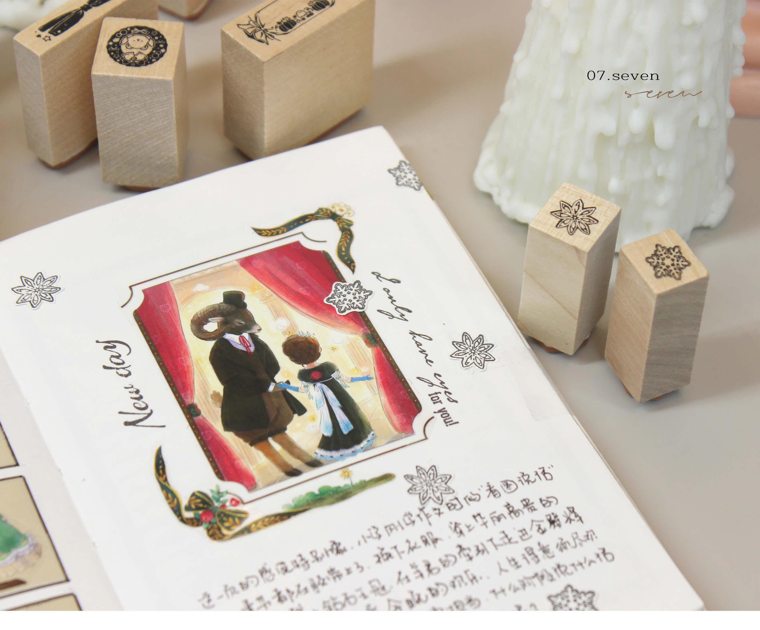 Mini Christmas Stamps Set, Wooden Stamps, Rubber Stamps, Mood-402