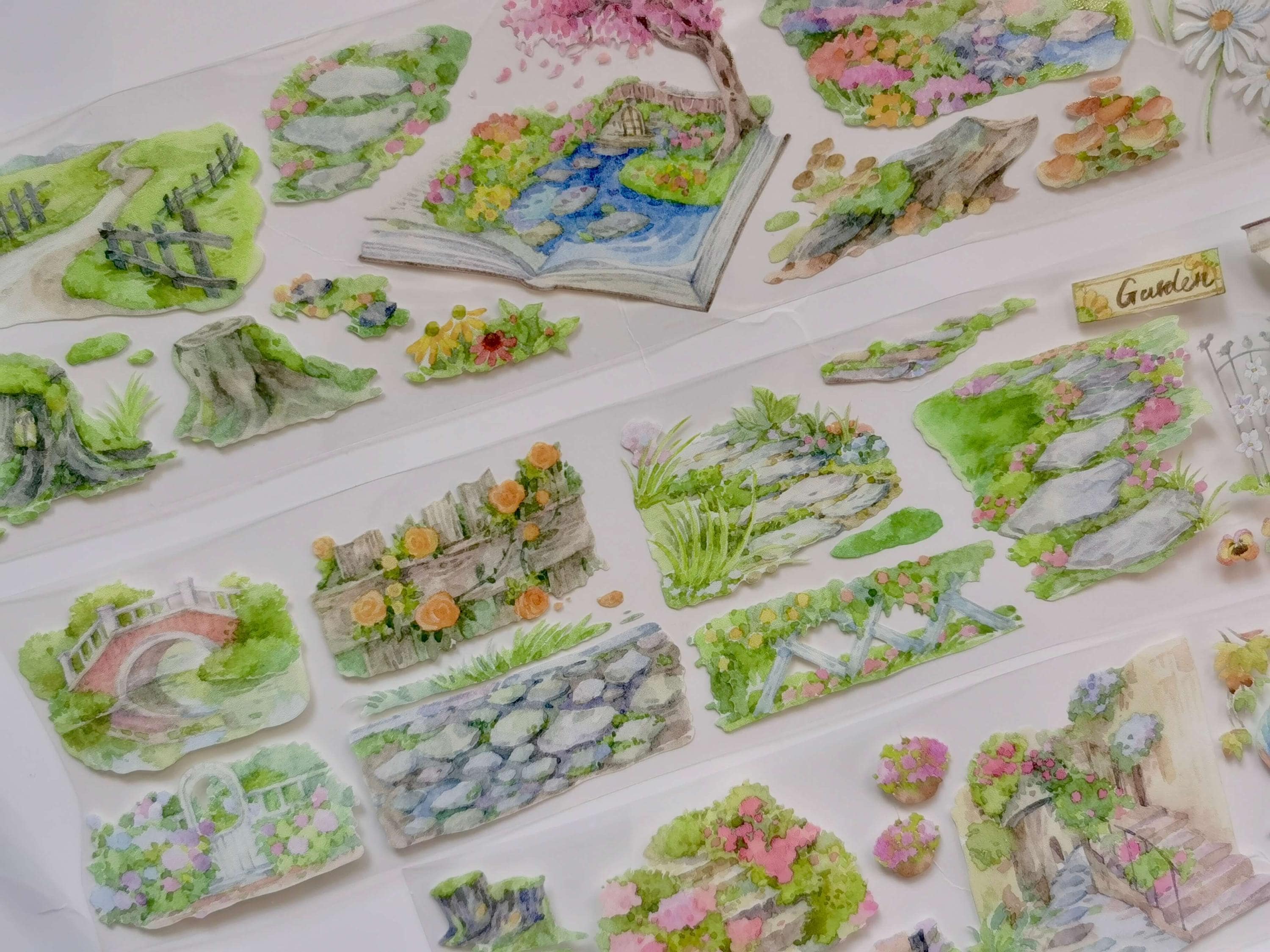 Garden Scenery PET Tape, Washi/Clear Tape, Junk Journal Kit, Bullet Journal,XT-02