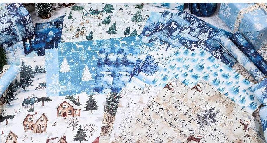 Christmas Wrapping Paper, Junk Journal Kit, Christams Tree, Winter, Snowman, Music, AL936