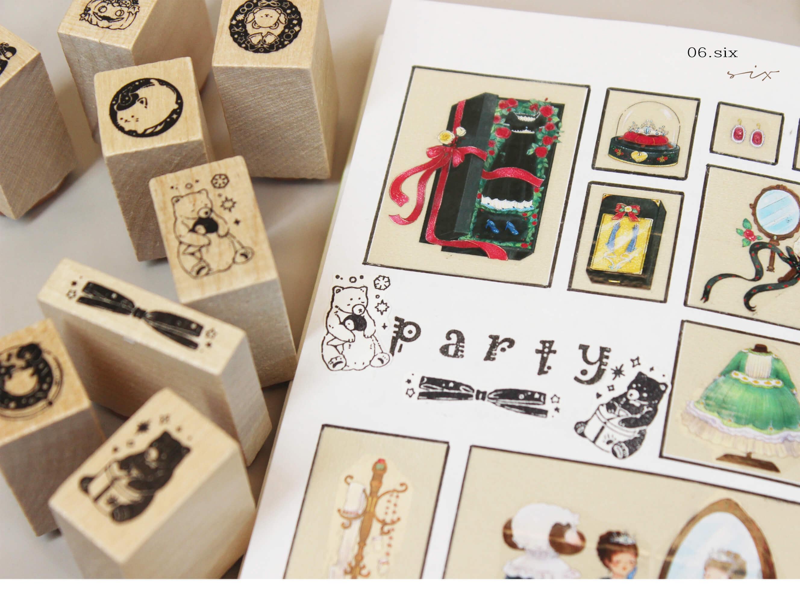 Mini Christmas Stamps Set, Wooden Stamps, Rubber Stamps, Mood-402