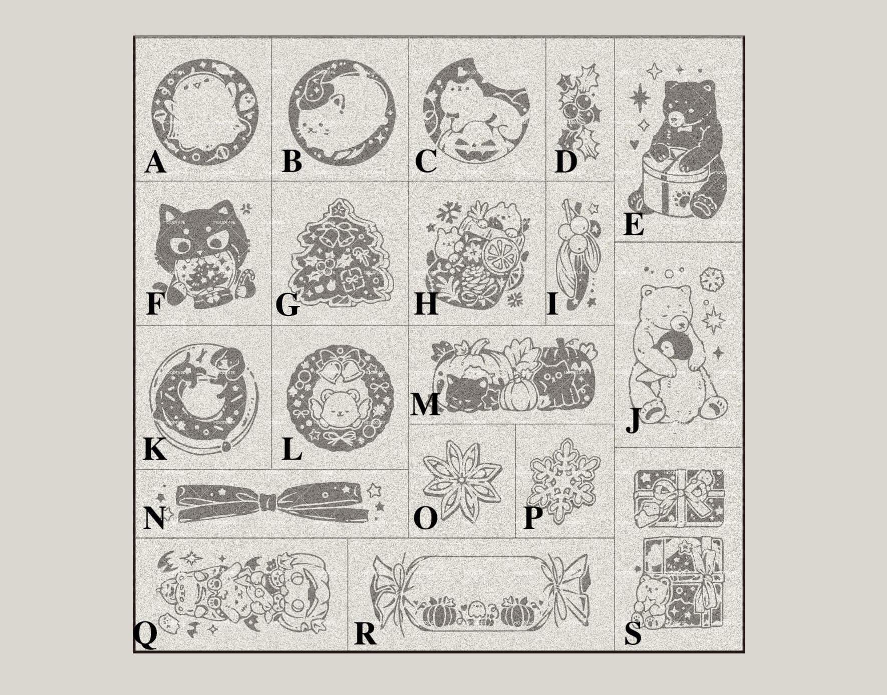 Mini Christmas Stamps Set, Wooden Stamps, Rubber Stamps, Mood-402