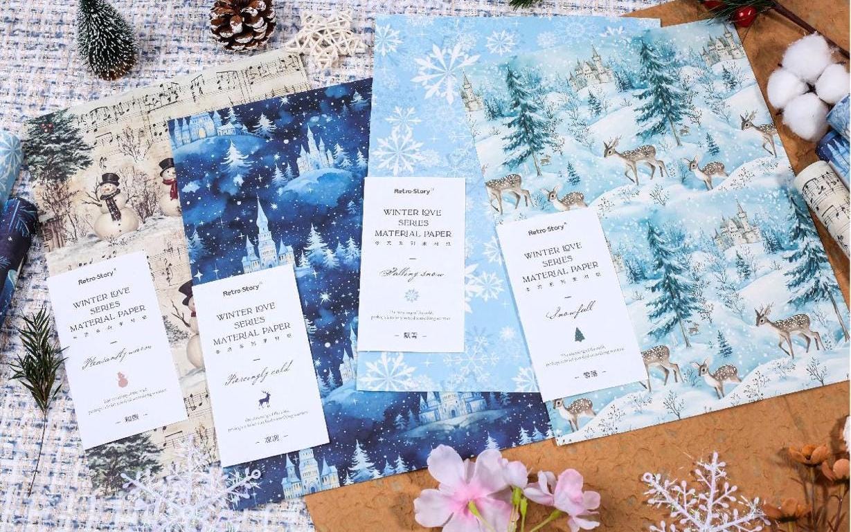Christmas Wrapping Paper, Junk Journal Kit, Christams Tree, Winter, Snowman, Music, AL936