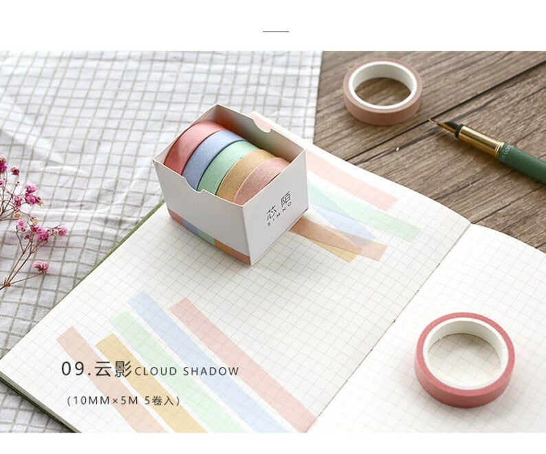 Solid Color Washi Tape Set, 9 Sets