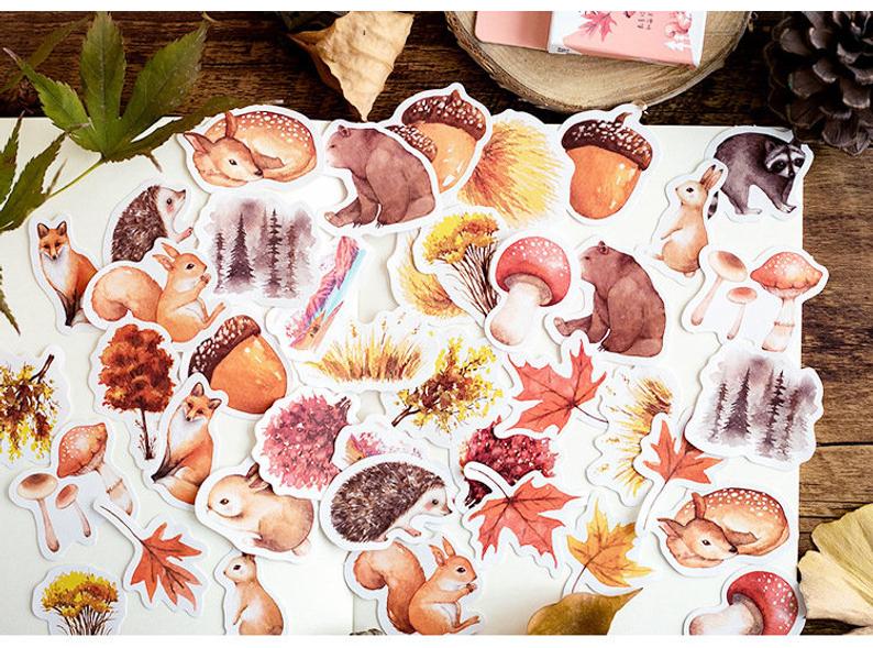 Autumn Forest Plants and Animal Small sticker