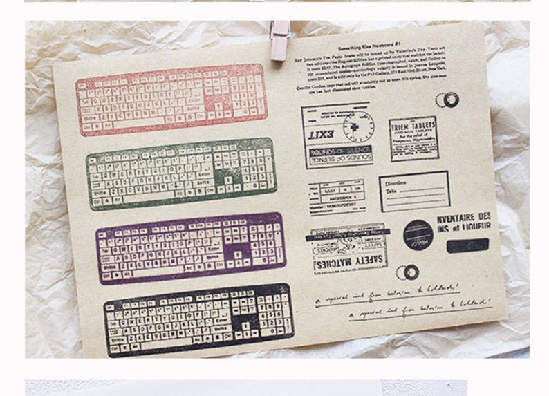 Keyboard Black and White Rubber Stamp