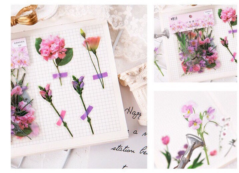 Pink Flower Clear Stickers