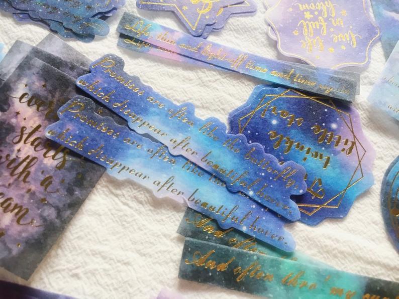 Words with Night Sky Gold Foil Stickers